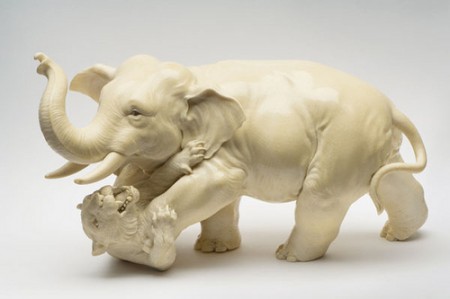 Ivory figure of an elephant trampling a tiger. Photo: Black Country Museums
