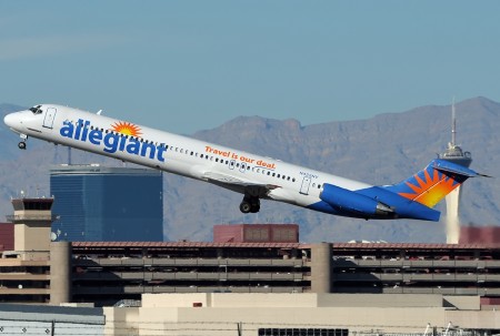 Allegiant Air plane at McCarran International Airport in Las Vegas, Nevada. Photo via Wikimedia Commons  