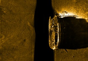 Overhead image showing what appears to be a well-preserved ship. Source: Parks Canada