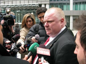 No stranger to controversy, Toronto Mayor Rob meets members of the press in April 2011. Image: West Annex News, Creative Commons 