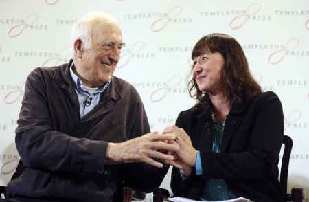Jean Vanier, 2015 Templeton Prize Laureate and Jennifer Simpson, daughter of Dr. John M. Templeton, Jr., President and Chairman of the John Templeton Foundation, at the Templeton Prize press conference, British Academy, London, Wednesday, March 11, 2015. (Photocredit: Templeton Prize: Paul Hackett)