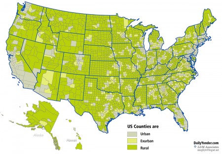 The United States: By Rural, Urban and Exurban Counties. Map: Daily Yonder, Center for Rural Strategies